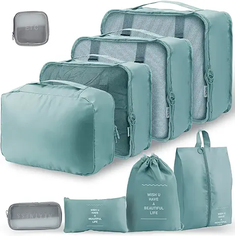 Cubos de Embalaje para Maleta - 9 PCS Cubos de Embalaje de Viaje Juego de Bolsas Organizadoras de Maletas Ligeras Organizadores de Equipaje para Accesorios de Viaje con Bolsas de Zapatos (Verde)  