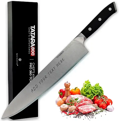 Cuchillo de Cocina PERSONALIZADO, Cuchillos Chef Profesional 36cm, Alta Durabilidad Mango Ergonómico, Hoja Ultra Afilada, Resistente y Elástica de Acero Inoxidable.Regalo día del Padre y Madre  