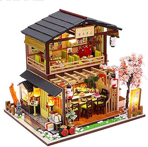 CUTEBEE Miniatura de la casa de Muñecas con Muebles, Equipo de casa de Muñecas de Madera DIY, más Resistente al Polvo y el Movimiento de Música  