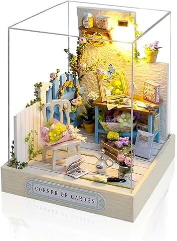 Cuteefun Casa en Miniatura para Principiantes para Construir, Kit de Casas de Manualidades DIY con Muebles Guardapolvo y Herramientas, Idea de Regalo Creativa (Esquina del Jardín)  