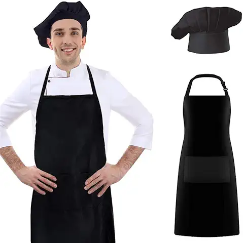 Cxing Gorro de Cocina y Delantal para Adultos, Poliéster, Ajustable, Elástico, con dos Bolsillos, Accesorio de Fiesta de Navidad para la Escuela de Cocina en casa  