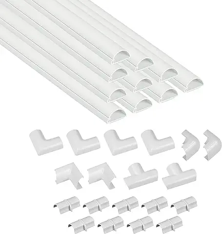 D-Line Mini Canaletas Adhesivas de PVC para Cables, Multipack de 10 Piezas (30x15mm) de 40cm de Longitud (4-metro) en Color Blanco - Solución para Organizar, Proteger y Cubrir Cables  