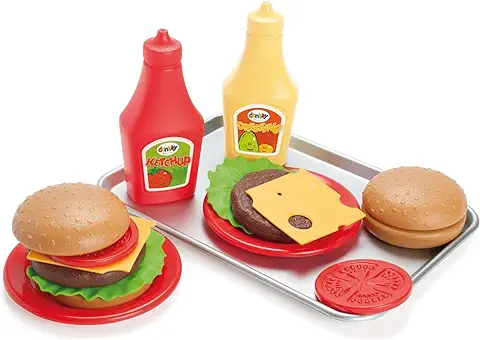 Dantoy Burger Play Food Set with Tray, Role Play Toy for Kids with 17 Pieces, Made in Denmark  