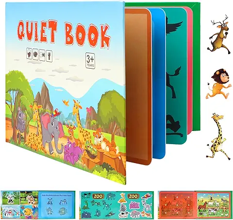 DAOUZL Quiet Book, Libros Interactivos Montessori, Juguetes Educativos Tempranos, Libro Interactivo Ocupado, Juego Rompecabezas, Libros de Juguetes Educativos para Niños a Partir de 2 Años(Animal)  