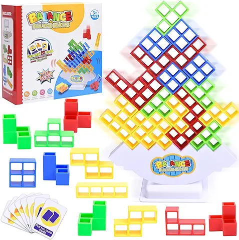 DAOUZL Tetris Tower, 48 PCS Tetris Balance Toy, Torre de Equilibrio, Juguetes Apilables de Equilibrio, Bloques de Tetris, Bloques De Construcción Rusos, Juguetes De Montessori para Niños y Niñas  