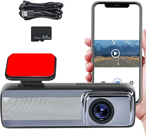 Dash CAM Frontal, 1080P Dashcam Coches ADAS, Hodozzy App de Control Wi-Fi Integrada, Dash Camera Visión Nocturna WDR, Tarjeta SD 64 GB, Mini USB, Soporte Conectar Android Radio Dashcam Cámara Coche  