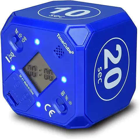 Datexx Temporizador Digital TimeCube Plus con Alarma óptica, 4 Luces LED Parpadeantes, Función de Pausa para la Gestión del Tiempo, Aprendizaje, Deportes, Reunión, Azul - 10, 20, 30, 60 Segundos  