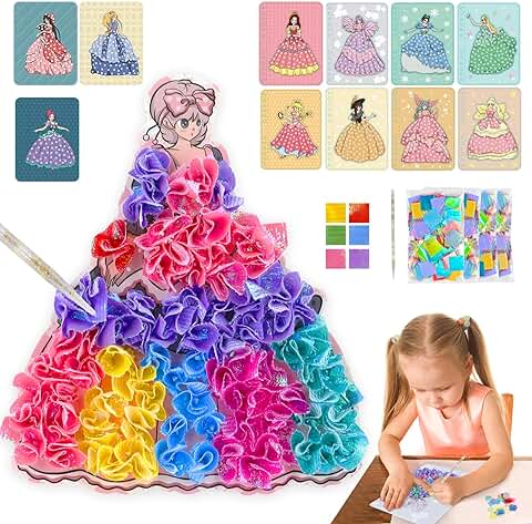 Dawdix 12pcs Kit de Arte en Tela para Niños Juguete de Arte DIY Poke 3D con Libro de Princesas, Set de Manualidades Divertidas para Niñas de 4 a 9 Años  