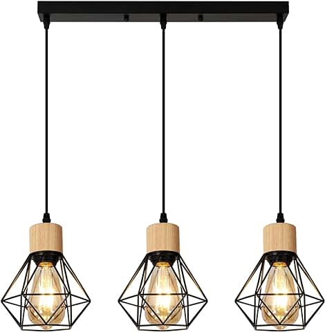 DAXGD 3 Luces Lámparas Colgante Vintage,E27 Lampara Colgante Techo,Lámpara de Araña Industrial con Diseño de Jaula de Hierro Negro,Iluminación de Techo para Porche Cocina Dormitorio  