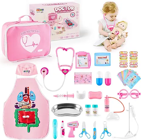 DeAO Maletin Medicos Juguete de Doctor y Enfermera, Kit Medico Infantil, con Estetoscopio y Delantal, Regalo para Niños en Fiestas,Cumpleaños,Navidad, Juego de Roles del Doctor 3+ Años  