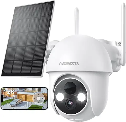 DEATTI Camera Vigilancia WiFi Exterior Color, 2K Cámara de Seguridad Exterior com Batteries Rechargeable, 360° Pan&Tilt, Detección de Movimiento PIR, Alarma de Luz y Sonido, Compatible con Alexa  