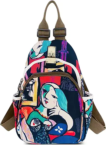 DEEVORCA Moda Mochila Para Mujer Diario Casual Retro Bolso De Hombro Mochilas Antirrobo Viaje Trabajo Compras Escuela Bolsillo Múltiple Medio Nylon Estampada Bolsa De Hombro Azul B  