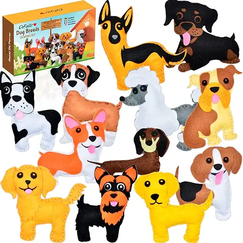 DeFieltro Razas De Perros - Kit Costura Niños y Adultos para Hacer Manualidades Infantiles – Set de Costura Niñas para Aprender a Coser – Juego Maletin Costura Infantil  