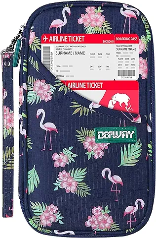 DEFWAY Porta Pasaporte de Viaje, Cartera de Viaje con Bloqueo RFID, para Mujeres y Hombres, 4 Pasaporte Flamingo, Clásico …  