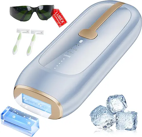 Depiladora de Luz Pulsada IPL con Enfriamiento de Hielo de Zafiro, 21J Depilación Láser Dispositivo para Mujeres/Hombres, Resultados Indoloros y Duraderos para el Cuerpo, la cara y el Bikini  