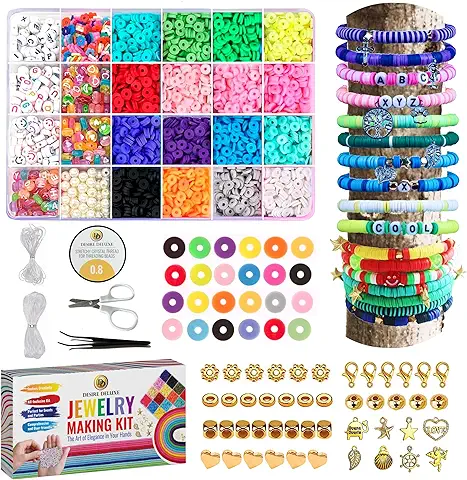 Desire Deluxe Kit de Fabricación de Pulseras, Collares, Cuentas de Arcilla, Joyería de Amistad, Letras y Manualidades, kit de Colgantes de Cuerdas de goma Elástica, Juguetes para Niñas, Regalo (6084  