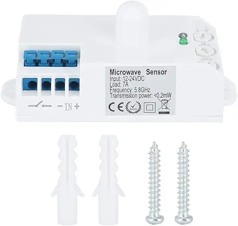 Detector de Movimiento por Radar, 12-24 V 5.8 GHz Microondas Radar Sensor De Luz Interruptor De Movimiento De Cuerpo Detector Para El Armario, SóTano, LavanderíA, Garaje, BañO, Pasillo Y Escalera  