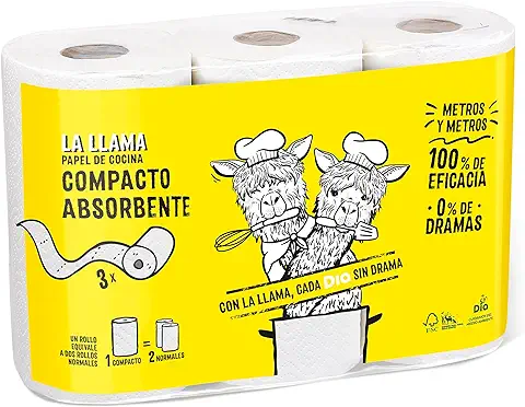 DIA LA LLAMA Papel de Cocina Compacto Doble Rollo Paquete 3 uds  