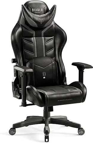 Diablo X-Ray Gaming Silla de Oficina Silla Gamer Apoyabrazos 4D Diseño Ergonomico HQ Cuero Sintético Perforación Función de Inclinación Soporta Hasta 150 kg Negro-Gris Normal (L)  