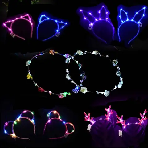 Diadema con Luz,LED Diademas,Corona de Flores LED,10 Piezas LED de Orejas De Gato,LED Corona De Flores,Diadema con Orejas de Gato LED,Corona Flores LED,LED Diadema De Flores para Mujeres,Boda,Fiesta  