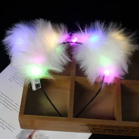 Diadema LED con Orejas de gato con Luces de pelo Sintético, Diseño de aro de pelo Sintético para Fiestas de Navidad, Cosplay, Halloween, Cumpleaños (colorido)  