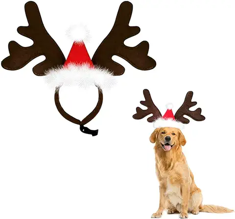 Diadema Navideña para Mascotas,Diadema Perro Reno Ajustable Collares para Perros Accesorios,Ropa de Perros de Navidad Gorro de Papá Noel para Perros y Gatos de Navidad  