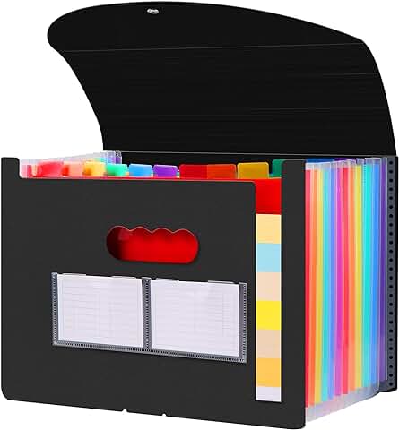 Diboniur Carpeta Acordeón A4 Carpeta Clasificadora, Expandible Archivos Organizador de 12 Bolsillos, Portátil Carpeta Separadores Documentos Archivadores para Oficina Escuela (Negro)  