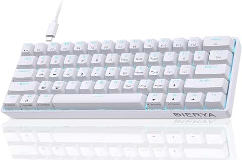 Dierya DK61se Teclado Mecánico Gaming Mini 60% Red Switch Mechanical Keyboard Retroiluminación Azul Hielo,Cable USB-Type C,Teclado Ultra-Compacto 61 Teclas Anti-Fantasma US Layout para PC/Windows  