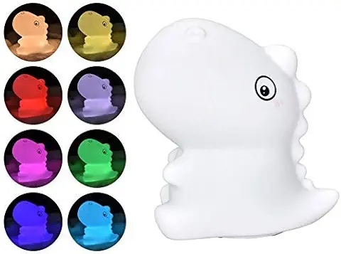 Dinosaurio Luz De Noche Para BebéS Y NiñOs,Silicona De Color Led PortáTil,Modo De LáMpara Dual CáLida,ConversióN De Color Blanco Y 7 Luces,Control TáCtil Sensible,Puerto Usb Recargable(Blanco)  