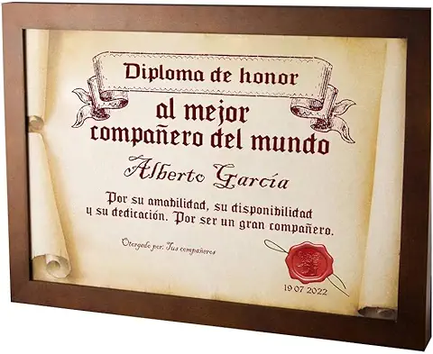 Diploma Pergamino Personalizado con Marco para Quien tú Quieras (Diploma Pergamino al Mejor Compañero)  