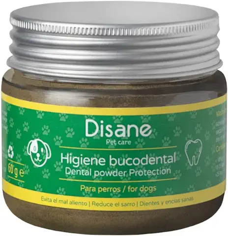 DISANE Higiene Bucodental Perros | Suplemento en Polvo para Cuidado de Dientes y Encías para Perros| Combate el Sarro y la Placa de Perros | Limpieza Eficaz Contra el Mal Aliento de Perros  