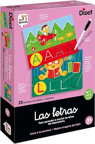 Diset - Las Letras, Juego Educativo para Aprender las Letras y el Abecedario, a Partir de 3 Años, Incluye 27 Láminas Borrables.  