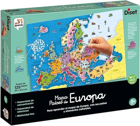 Diset - Países de Europa, Puzle Educativo para Aprender la Geografía Europea a Partir de 7 Años  