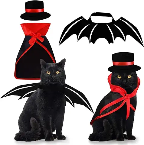 Disfraces de Halloween para Mascotas, 3 Piezas, Capa de Vampiro con Sombrero de Bolos, Perros, Ropa Divertida de día Festivo para Halloween Negro Noche de Halloween y Fiestas de Zombies  