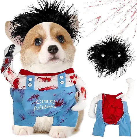 Disfraz de Perro de Halloween, Disfraz para Mascota Halloween, Ropa Divertida para Fiestas para Perros, Disfraz de Perro de Muñeca Mortal, para Perros y Gatos Pequeños y Medianos (L)  