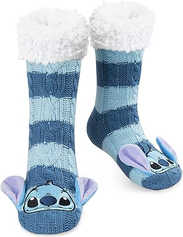Disney Calcetines de Estar por Casa Mujer, Calcetines Zapatillas Mujer, Calcetines Antideslizante Stitch Mickey Minnie  