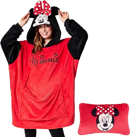 Disney Stitch Batamanta con Capucha Adultos - 2 en 1 Sudadera de Forro Polar Grande Baby Yoda - Regalos Stitch Navidad (Rojo Minnie)  