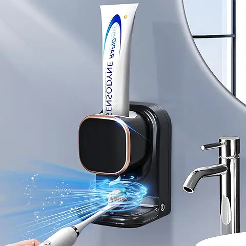 Dispensador Automático de Pasta de Dientes, Dispensador de Pasta de Dientes Eléctrico Montado en la Pared para Niños y Adultos, Dispensador de Pasta de Dientes para Baño (negro)  