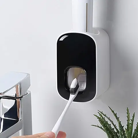 Dispensador de Pasta de Dientes, Dispensador Automático de Pasta de Dientes de Montaje en Pared, Soporte Dispensador de Pasta de Dientes para Baño (negro)  