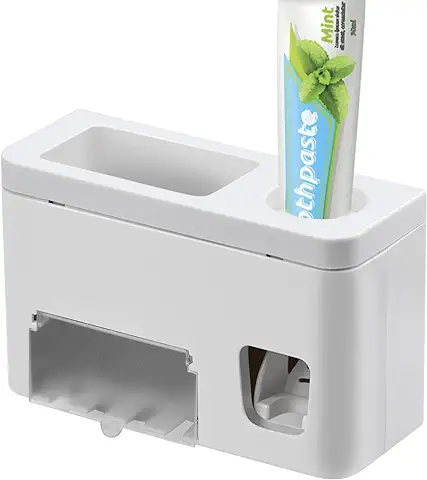 Dispensador Pasta Dientes, Portacepillos Soporte Automático de Dientes de Pared para Niños y Adultos - Blanco  