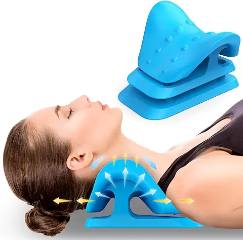 Dispositivo de Tracción Cervical para Alivio del Dolor de TMJ y Alineación de la Columna Cervical, Relajante Ajustable para Cuello y Hombros con Almohadas de Cuello para Aliviar el Dolor (blue)  