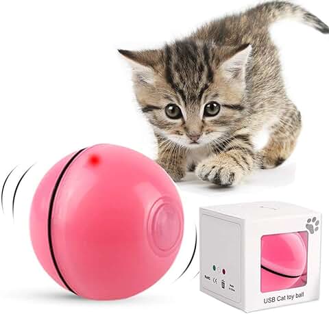 DIWUJI Bola de Gato, Juguetes para Gatos Pelotas, Carga USB Bola Giratoria Automática, Bola Eléctrica de 360 Grados Juguete Interactivo con luz LED para Ejercicio Animal Doméstico Gatos (Rosado)  