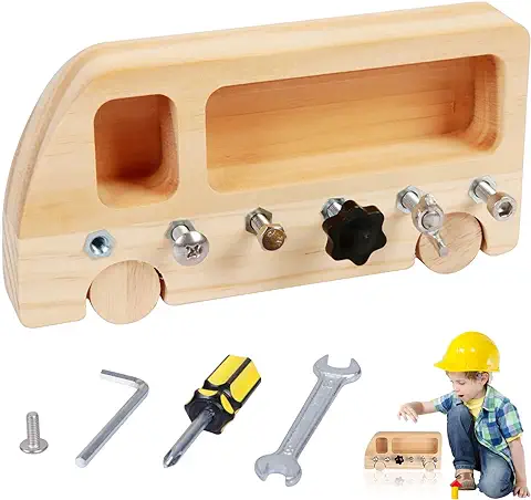 DKINY Juguetes Montessori de Aprendizaje Temprano para Niños Montessori Tableros de Tornillos de Madera Autobús Regalo Navidad para Bebé Material Didáctico Sensorial Juguetes Educativos de Aprendizaje  