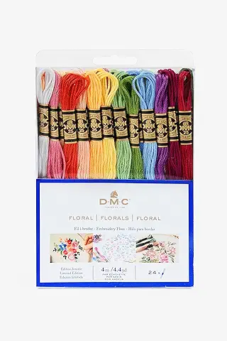 DMC - Surtido de Hilos Mouliné Colores Floral, 100% Algodón - 24 Ovillos de 4 Metros | Hilo de Bordar, Punto de cruz Ideal, Pulsera Brasileña, Pasatiempos Creativos | idea de Regalo  