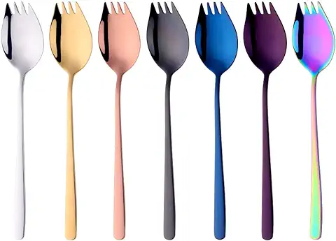 Do Buy Cuchara Tenedor Ensalada Spork Tenedor Buffet 2 en 1 Cuchara Acero Inoxidable 304 Frutas Postres Tenedores Travel Camping 7 Piezas  