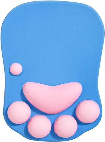 DOBAOJIA Alfombrilla de Ratón Ergonómica, Alfombrilla de Ratón Reposamuñecas, Alfombrilla de Ratón con Pata de Gato, Mouse Pad Gaming, con Gel de Silicona, para el Hogar/Oficina/Juegos, Azul y Rosa  