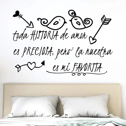 Docliick® Frase Motivadora Vinilo Habitación "TODA HISTORIA DE AMOR" Vinilos Decorativos Frases .Pegatina de Pared, Vinilos Pared Frases Decorativas Modelo Docliick DC-18043 (Vinilo de Corte, 30x20cm)  