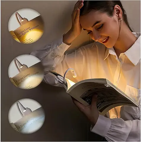 Dokkita Luz de Lectura USB Recargable, Lámpara de Libro LED para Noche, Lámpara para Libros Portátil, 3 Temperaturas de Color, 3 Brillos Ajustables, 360° Flexible, Lámpara de Pinza para Cama, Libro  