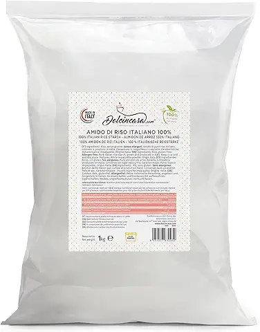 Dolcincasa-com Almidón de Arroz Puro Sin Colorantes Disolventes ni Aditivos Polvo Harina sin Gluten para Hornear y Cocinar Apto para Veganos Blanco 1 kg  