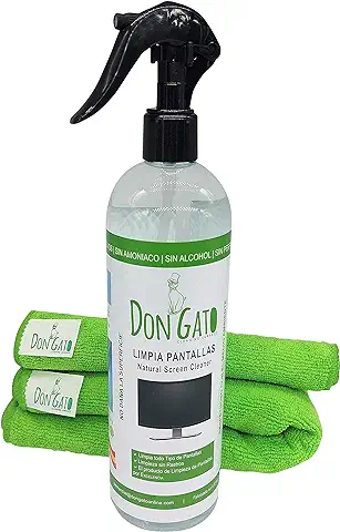 Don Gato - Limpiador de Pantalla + 2 Paños de Microfibras (500ml) para TV, Tableta, PC/portátil, LCD, LED, Móvil. Hecho en España con Productos Naturales, sin Alcohol  